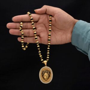 Lion With Diamond 1 Gram Gold Rudraksha Mala With Pendant For Men