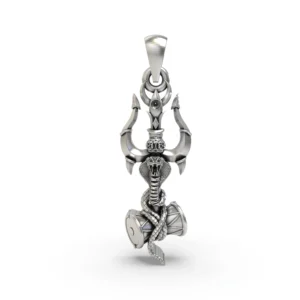 925 Silver Trishul Pendant with Damru and Snake – Hindu God Symbol for Power, Protection & Spirituality