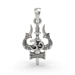 Trishul Om 925 Silver Pendant — Shiva Damru Symbol, Handmade Temple Jewellery