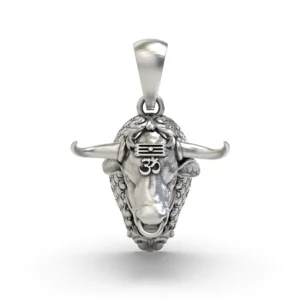 Nandi Bull 925 Silver Pendant — Sacred Shiva Vahana with Om & Tripundra, Handmade Temple Jewellery