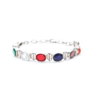 Navratan bracelet 92.5 Sterling Silver Navgrah stone flexible bracelet real 9 stone for Both Men and Women