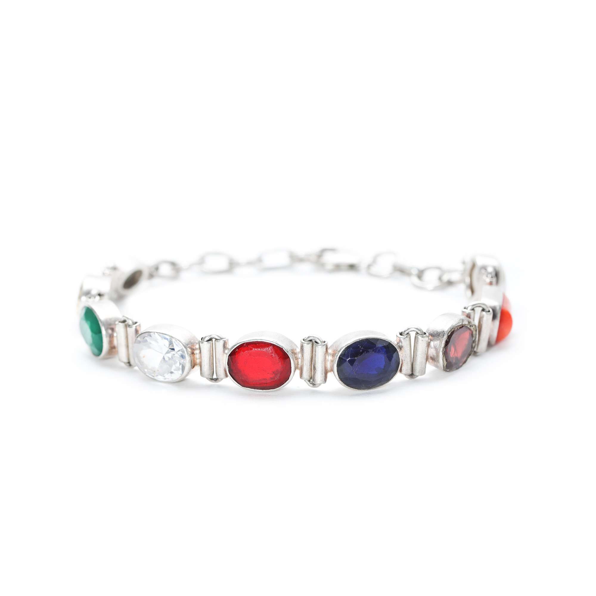 Navratan bracelet 92.5 Sterling Silver Navgrah stone flexible bracelet real 9 stone for Both Men and Women