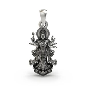 925 Silver Durga Maa (Navadurga) Pendant – Multi-Armed Shakti with Trishul, Antique-Oxidized Handcrafted Temple Jewelry, Navratri Spiritual Gift