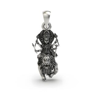 Durga Maa 925 Silver Pendant | Simhavahini (Lion) | Navdurga Icon | Unisex Spiritual Jewellery | Hallmarked | Gift
