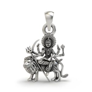 Durga Maa Sitting on Lion 925 Silver Pendant – Shakti Goddess Jewelry for Protection & Power | Navratri Gift