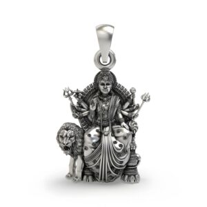 925 Silver Durga Maa Pendant – Simhavahini Lion & Trishul, Multi-Armed Idol, Antique-Oxidized Handcrafted Spiritual Jewelry, Navratri Gift