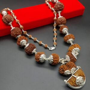 Nepali Rudraksha kantha (Premium Quality) 1 to 14 Mukhi With Gaurishankar & Ganesh in Pure Silver Chain
