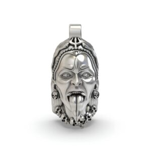925 Silver Kali Maa Face Pendant - Hindu Goddess Jewelry