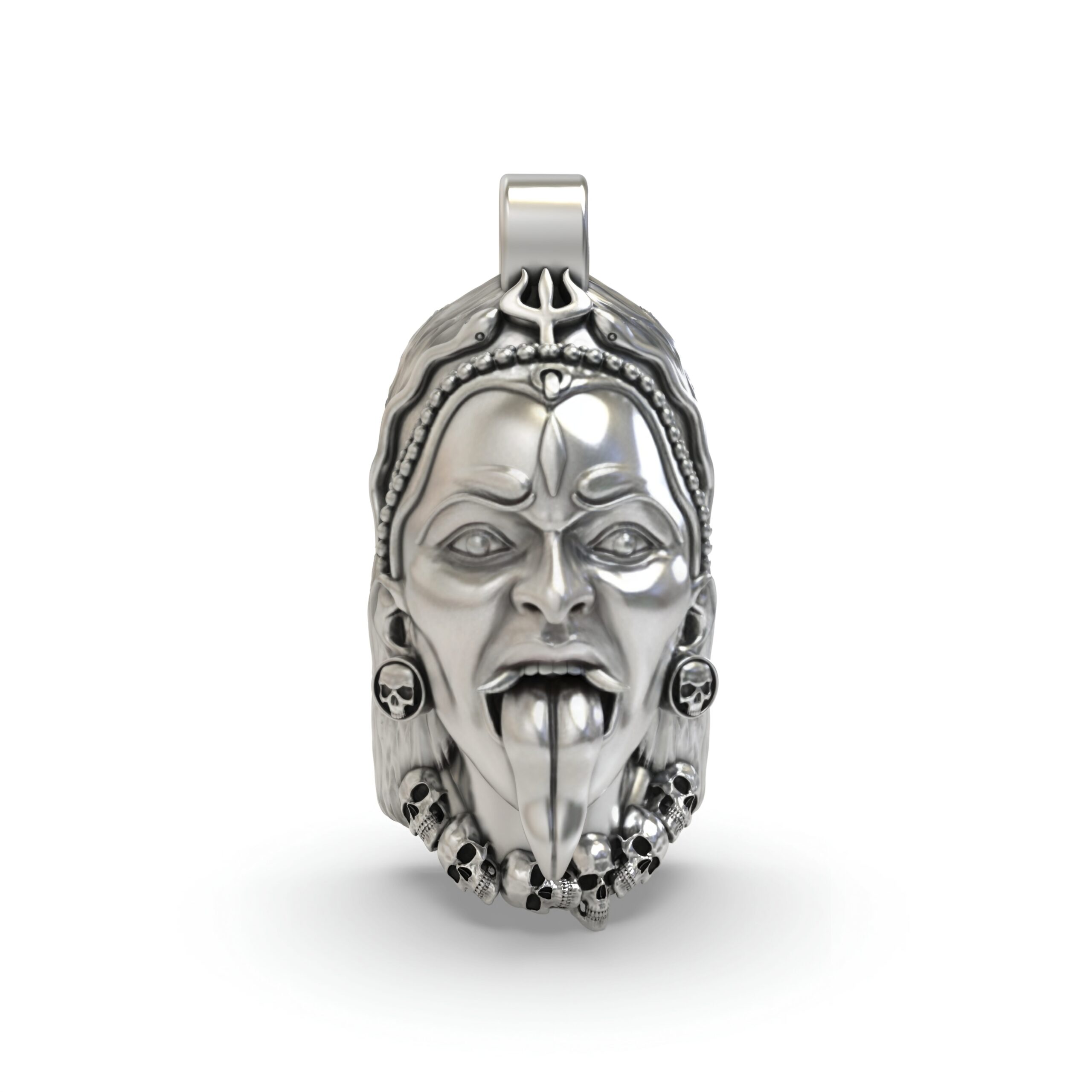 925 Silver Kali Maa Face Pendant - Hindu Goddess Jewelry