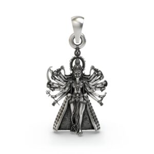 925 Silver Kali Maa Pendant – Mahakali Multi-Armed Idol with Trishul & Skull Garland, Antique-Oxidized Handcrafted Temple Jewelry, Navratri Gift